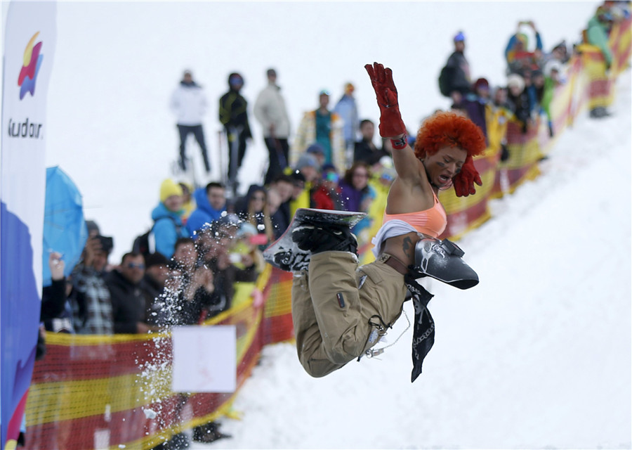 Participants jump and freeze at Red bull competition