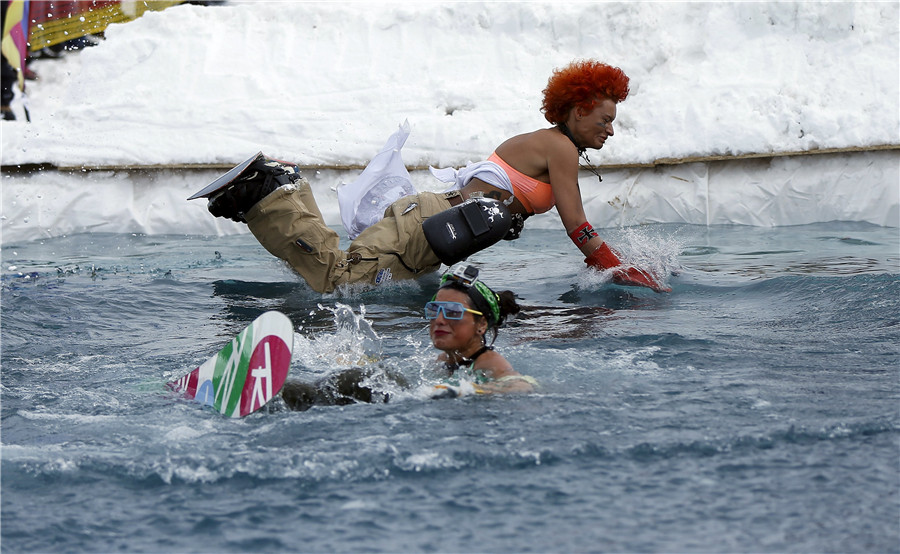 Participants jump and freeze at Red bull competition