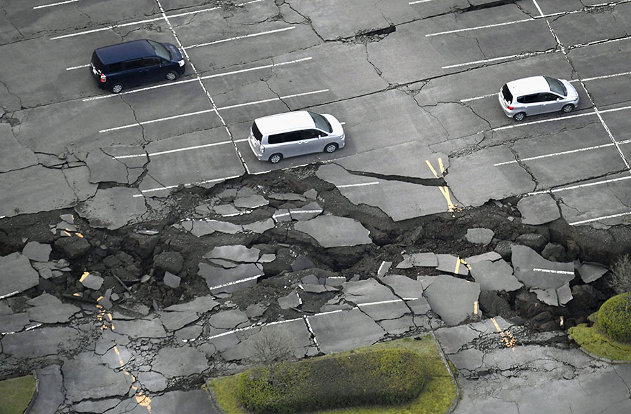 Aerial shots show Japan prefecture devastated by earthquake